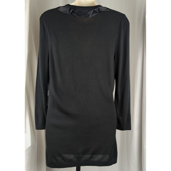 T Tahari Bevan Black Cardigan Sweater Silky Ruffled Accents 3/4 Slv Soft Tunic S - Picture 4 of 6